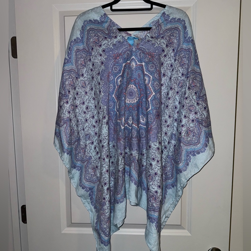 J. McLaughlin Aqua and Coral Paisley Poncho